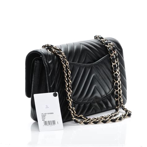 CHANEL Lambskin Chevron Quilted Medium Double Flap